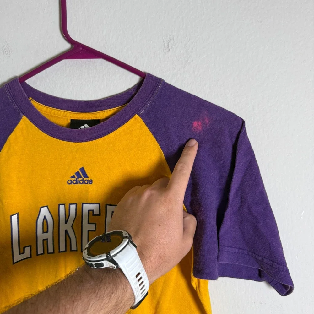 Adidas LA Lakers Kids Raglan T-Shirt Gold Purple NBA Size Medium 10/12 Short Slv